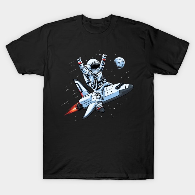 Flying Spaceship Astronaut T-Shirt by Mako Design 